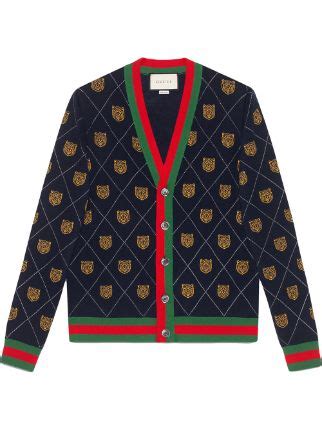 gucci argyle tiger knit|Gucci Tiger Argyle Wool Cardigan .